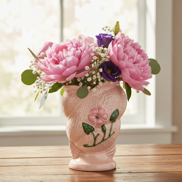 hull Other - VTG Hull Vase Pink Wildflower Shell Shaped USA #5-6" Mid Century Modern